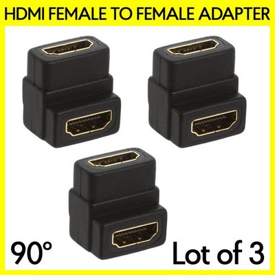 3 Pack HDMI Female to Female Adapter Coupler Cable Extender 90 Degree Connector