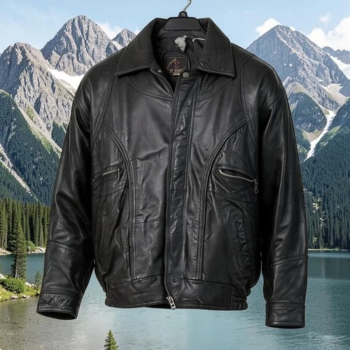 Men's Black Genuine Leather Bomber Jacket  Zip Up Top Fashion 2X Men - product listing photo