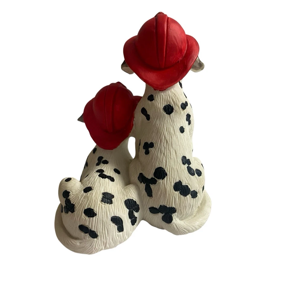 Par de perros Dalmation blanco negro de 3" en sombreros de fuego estatuilla en caja. Foto 2 de 4