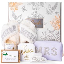 Bridal Shower Gifts for Bride - 7PC Set with Slippers, Jewelry Box, Hair Clip