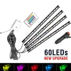 4x RGB LED USB Car Interior Floor Footwell Atmosphere Light Strip Remote Control