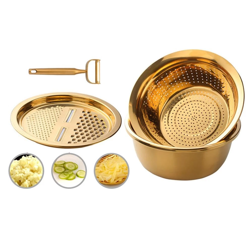 TEHAHA Colander Set With Peeler,3 in 1 Strainer for Kitchen: Stainless Steel ...