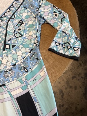 EMILIO PUCCI DRESS SZ 42 Y2K FUILIO SCRIPT TURQUOISE BLUE