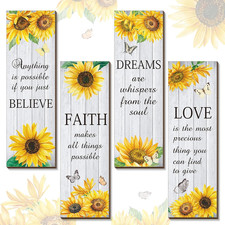 4 Pcs Sunflower Kitchen Wall Decor Wooden Inspirational Wall Art