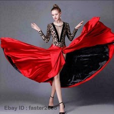 Womens Latin Paso Doble Cloak Performance Costume Dance Dress Skirts Skirt Red