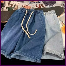 Men  s Vintage Wide Leg Denim Shorts Summer Loose Fit Knee Length