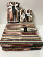 9 pc Rachel Zoe 2 Bath 2 Hand 5 Washcloth Towels Multicolored Stripes 100%Cotton