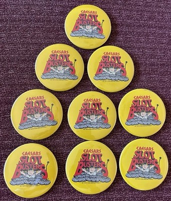 Vintage 1990 s  Promo Buttons Caesars Casino SLOT BUSTERS Lot of 9 New Old Stock