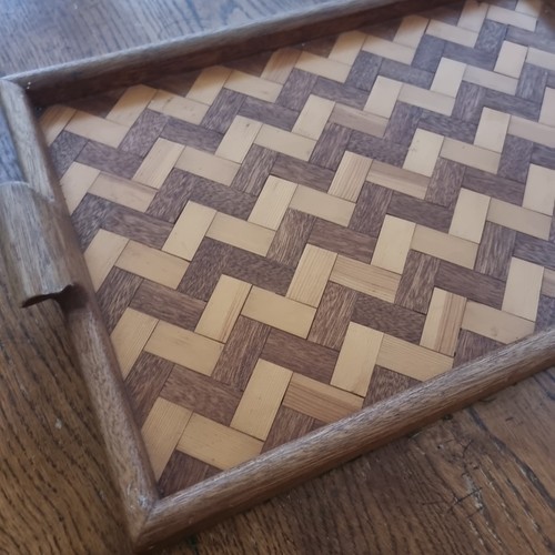 Vintage Parquetry Wooden Tray Inlaid Wooden Serving Tray Mid Century Retro - Picture 3 of 4