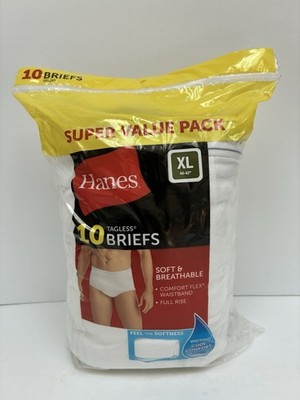 Hanes Comfort Flex Men's Tagless Briefs - White, XL (40''-42''), Pack of 10 New