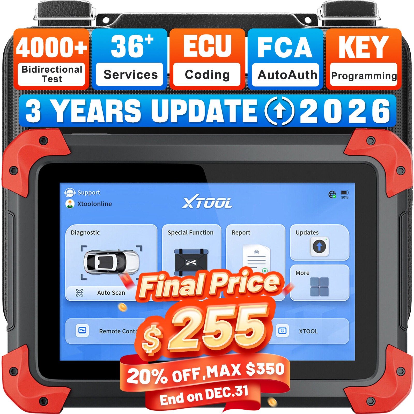 2026 XTOOL D7 V2.0 Bidirectional Scanner Full Diagnostic Coding Key Programmer