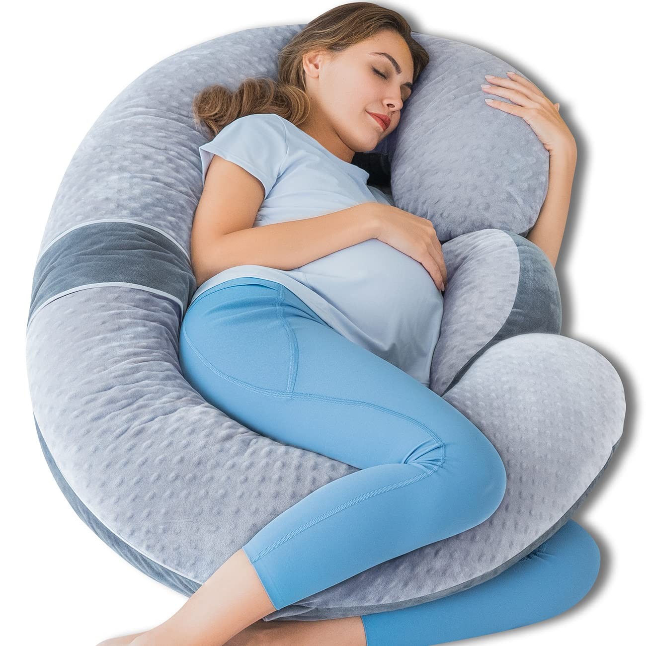 E Shaped Full Body Pregnancy Pillow for Comfortable Sleeping with Wedge Support