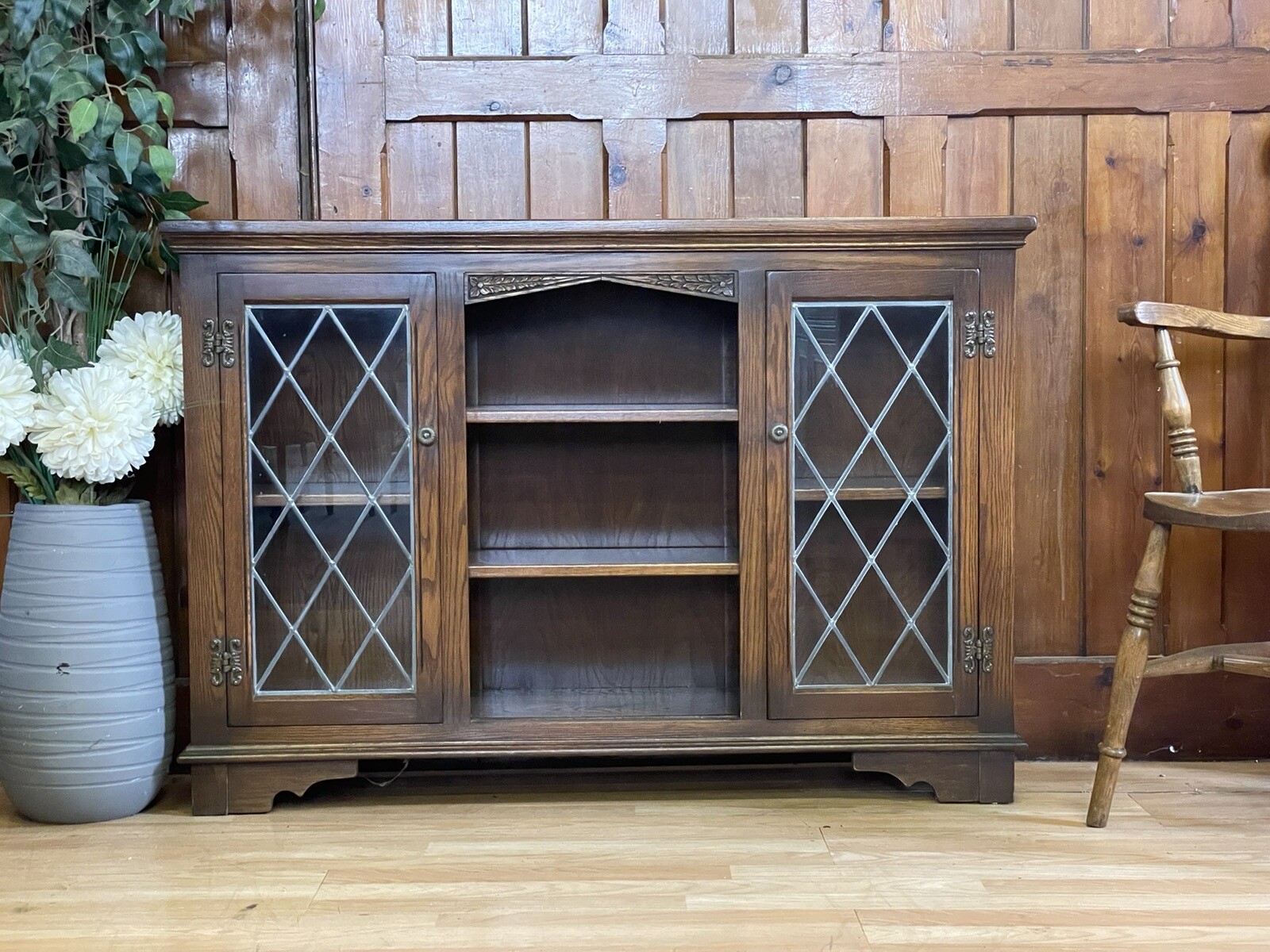 Vintage Glazed Old Charm Bookcase by Wood Bros Oak Hall Sheves