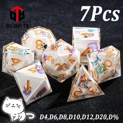 Cute purple cat Polyhedral Dice Set for Dungeons & Dragons DND RPG MTG Game Toy