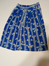 Blue Seashell Skirt Long Size 12 Made In USA Vintage Gold Chain Ocean Women's