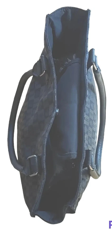 Bolso de Mano Princesa Marcella Borghese Lona Oficina Negro Logo Cartera Asas de Cuero   Foto 4 de 4