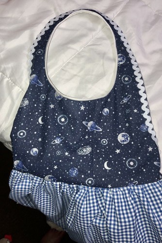 Vintage Style Farmhouse Ruffle Girl’s Apron Blue Gingham & Celestial Print New - Picture 8 of 12