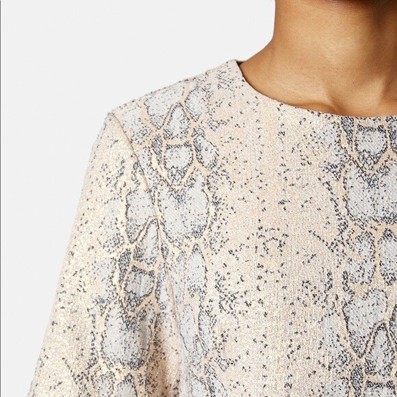 🎄 Topshop Gold Shine Snake Print Mini Trend Shift Dress Christmas 10 38 RRP£68 image 3