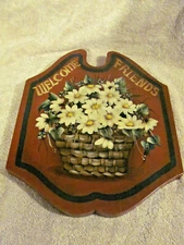 "WELCOME  FRIENDS" SIGN - Folk Art - Americana - Wooden - Tole Painted  