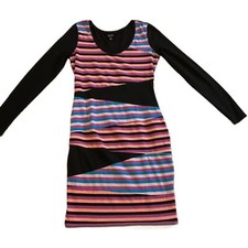 Nicole by Nicole Miller Womens Multicolor Striped Bodycon Dress Long Sleeve Med