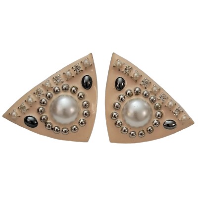 Fernella s Jools NYC Pale Pink Rhinestone Resin Faux Pearl Clip-On Earrings K860