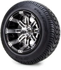 Golf Cart Wheels and Tires Combo - 10" Tempest Machined Black - Set of 4