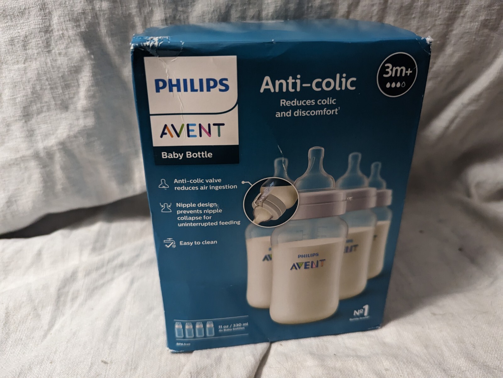 Philips AVENT Anti-Colic Baby Bottles, 11oz, 4pk, Clear, SCY106/04-3m+ 