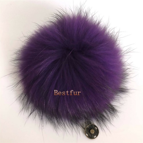 Bola de pompón de piel de mapache real de 19 colores 6" grande con botones a presión sombrero zapatos hágalo usted mismo - Imagen 8 de 40