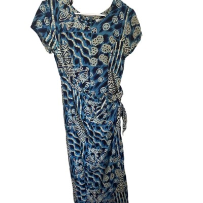 American Vintage Maggie Lawrence 100% Rayon Blue Aztec Midi Dress Sz Small