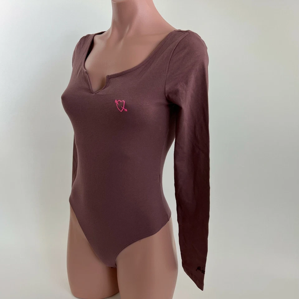 Victoria's Secret PINK Cotton Long Sleeve Round Neck Bodysuit Brown XS NWT - Image 4 of 4
