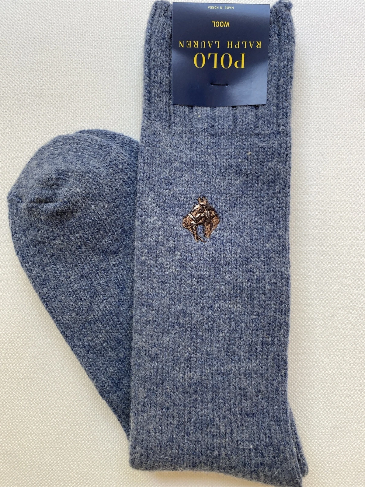 Polo Ralph Lauren 72% Wool Sock Men’s Denim Blue, Horse Logo