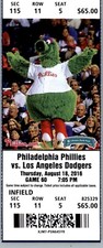 Los Angeles Dodgers vs Philadelphia Phillies 8/18/2016 Ticket Phillie Phanatic 