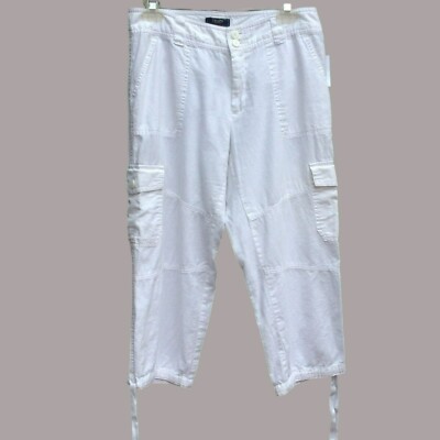 Beachy Light Barrel Leg Linen Cotton Size 6 Women's White Cargo Cropped Pants
