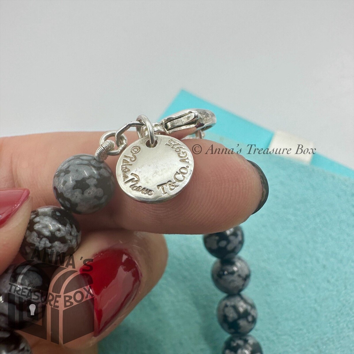 Tiffany & Co. 925 Silver Paloma Picasso 8mm Snowflake Obsidian 7.5