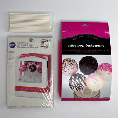 Cake Pop Supplies, Lot of 3- Silicone Bakeware, Wilton Gift Boxes, & Sticks