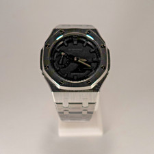 CasioOak GA-2100 Silver Watch Silver Band Black Dial, Hands, & Hour Marker