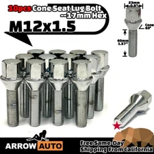 10x Chrome M12x1.5 Cone Lug Bolt 40mmShank for 10-15mm Spacer Fit BMW&Mini Model