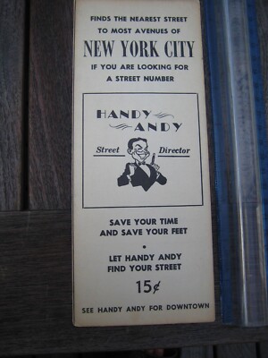 ''Handy Andy Street Director'' Fold-Out Street Guide 1955 Downtown New York City