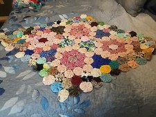 Vintage AMERICANA YoYo Quilt Table Runner Chair Cover Handmade approx 41x64