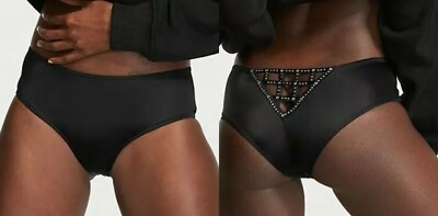 Victoria s Secret Very Sexy Black Shine Rhinestoned Cage Back Cheeky Panties L