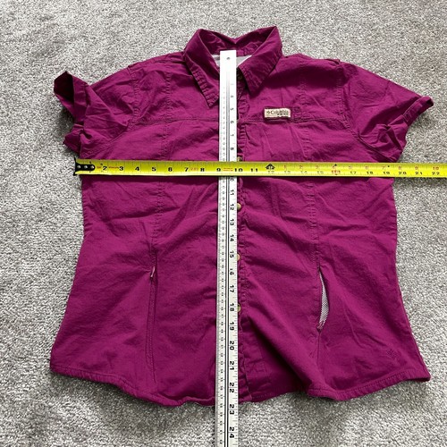 Columbia Button Up Shirt Girls XL Purple Short Sleeve Outdoor Hiking Camping Top - Picture 9 of 13