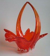 Murano Red Stretched Glass Basket with Split Handle