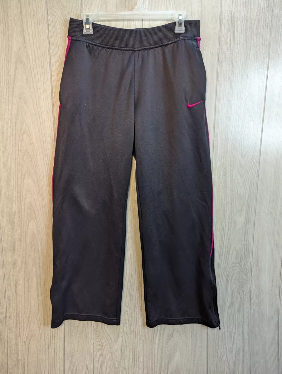 Nike Dri-Fit Women's Black Flare Sweatpants Stretch Sz Medium Purple  Embroidered