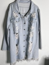 Shein Long  Jacket  Raw Hem Ripped Look Jacket 3xl  Light Wash