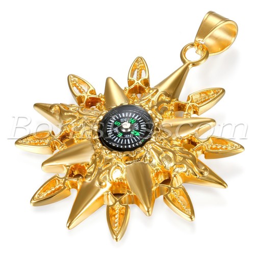 Men Retro Gold Tone Sun God Stainless Steel Titan Compass Pendant Necklace Chain - Picture 7 of 8