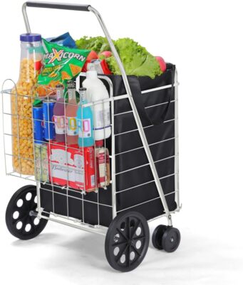 ( USED ) Folding Grocery Basket Cart Shopping Wheels Large Metal Utility Laundry
