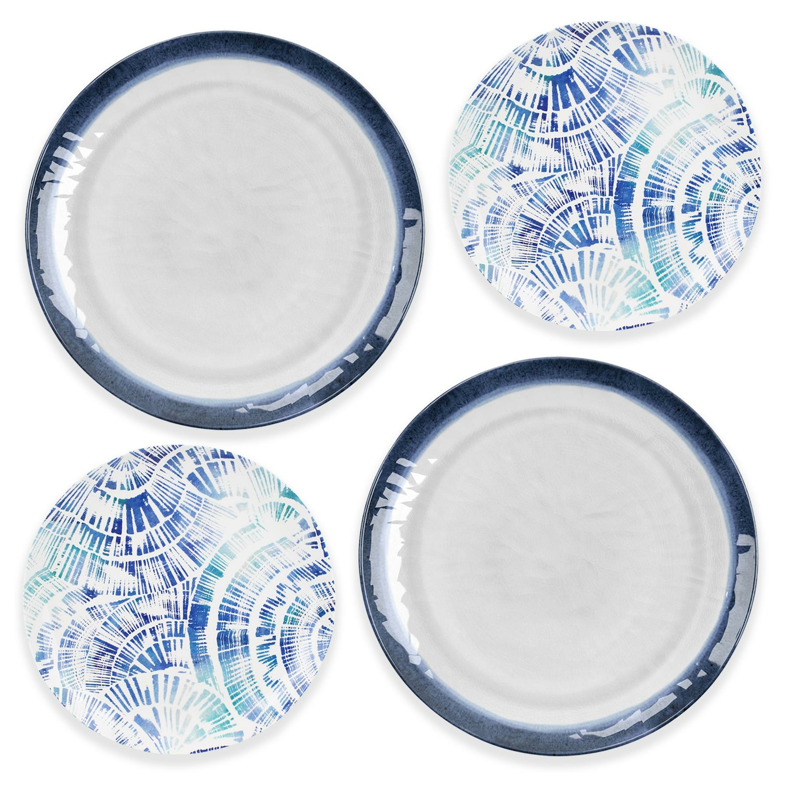 Coastal Melamine Plastic Outdoor/BBQ/Camping 4 Piece Dinner & Side Plate Set
