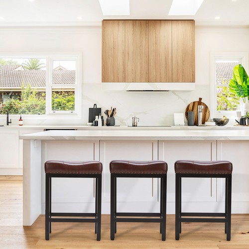 2pc Bar Stools Counter Height 24in Saddle Stools Metal Base & Footrest Kitchen - Picture 7 of 28