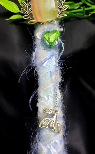 XX Large 16" Handmade Natural Celestite Fluorite Quartz Crystal Wand with Charms - Picture 8 of 24