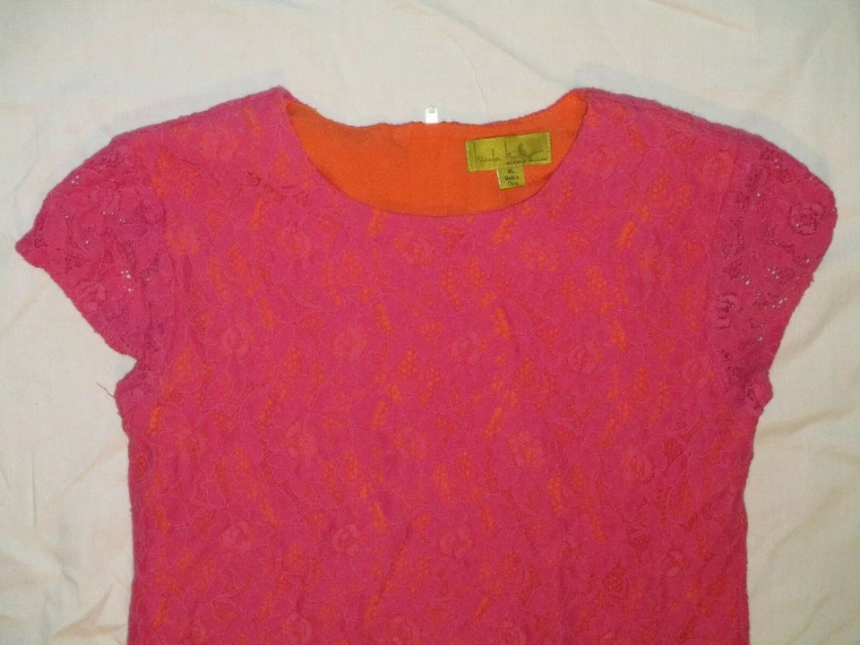 Nicole Miller Lace Dress Girls Size XL Children's Pink Orange Flowers Zip Back - Image 4 of 4